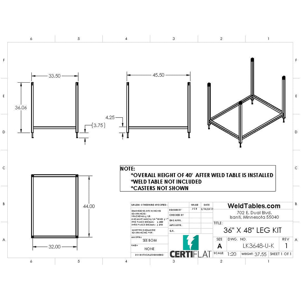 ProTop - 36"X48" - Heavy Duty Leg Kit-Leg Kit-WeldTables.com-Westling Machine
