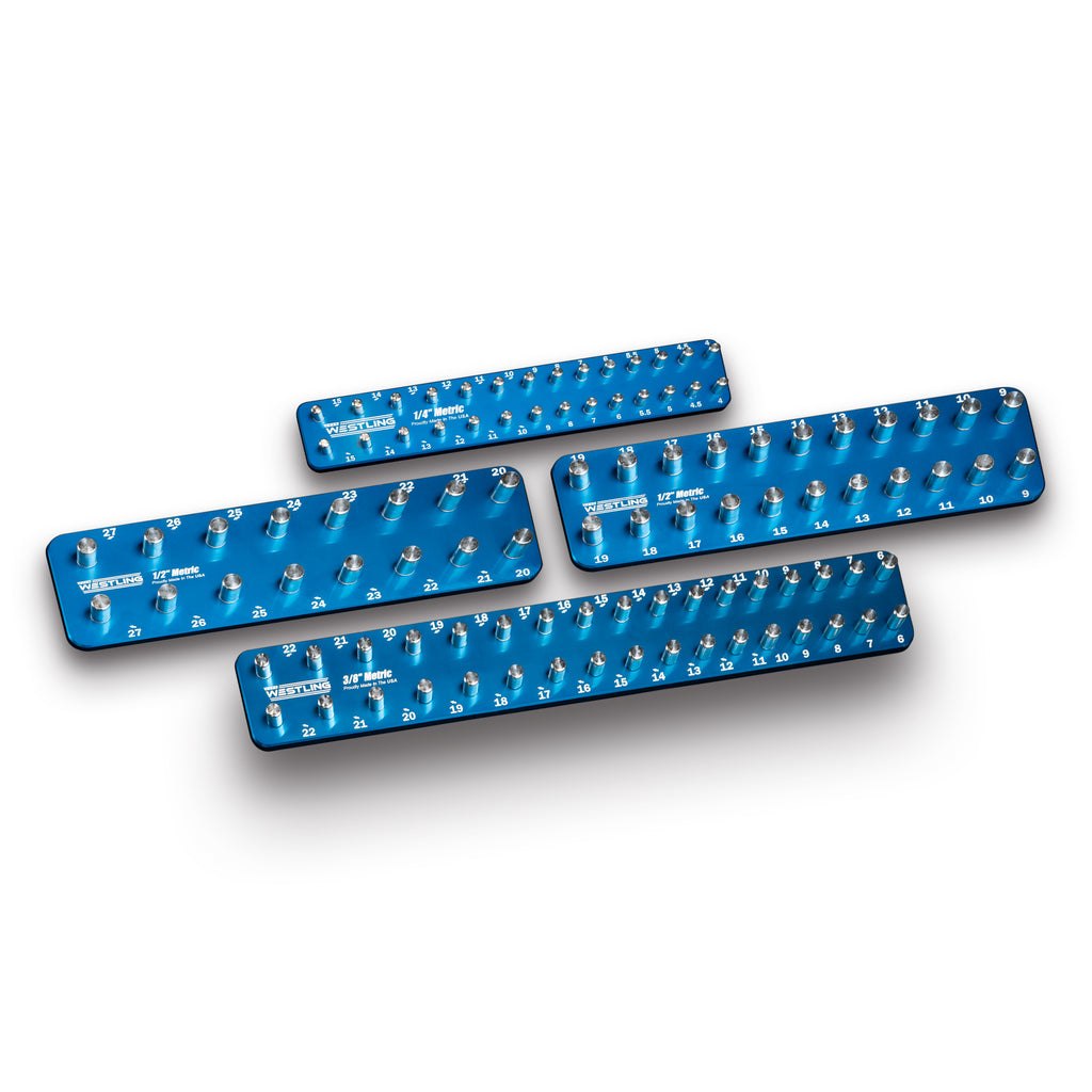 4pc Metric Socket Tray/Organizer Set-Socket Trays-Westling USA-Blue-Engraved-Westling Machine