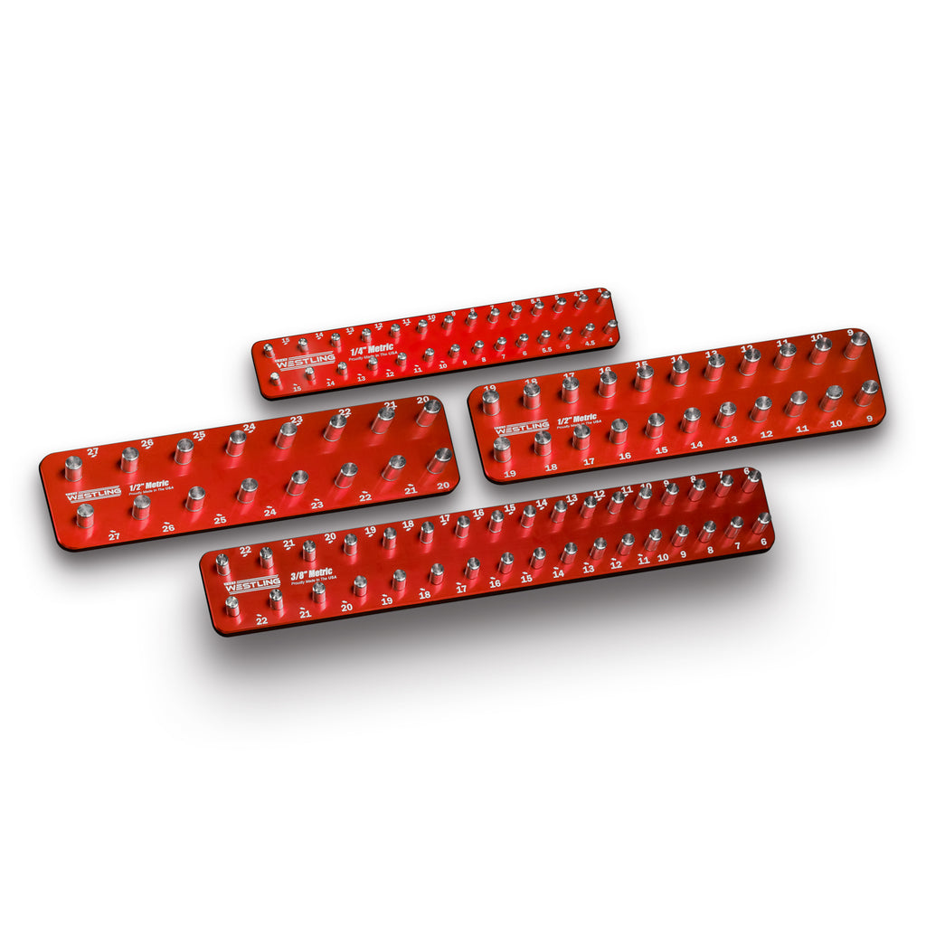 4pc Metric Socket Tray/Organizer Set-Socket Trays-Westling USA-Red-Engraved-Westling Machine