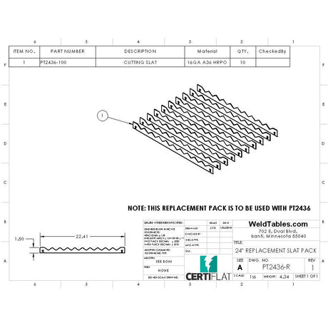 Replacement Slats for CertiFlat 24" Wide Plasma Tables-Accessories-WeldTables.com-Westling Machine
