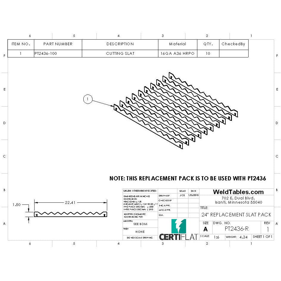 Replacement Slats for CertiFlat 24" Wide Plasma Tables-Accessories-WeldTables.com-Westling Machine