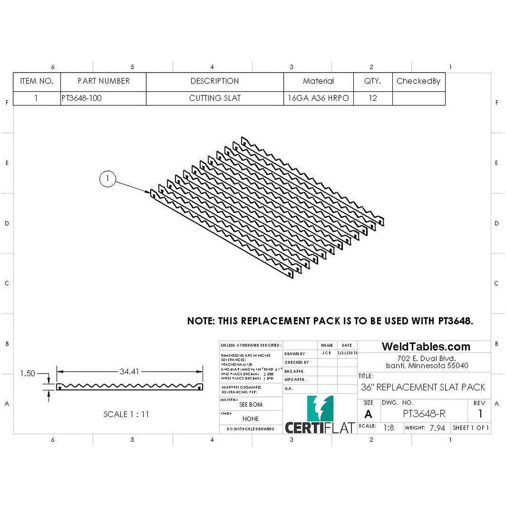 Replacement Slats for CertiFlat 36" Wide Plasma Tables-Accessories-WeldTables.com-Westling Machine