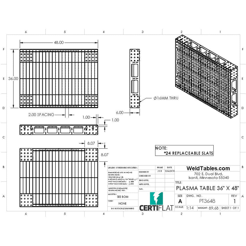 CertiFlat 36"X48" Heavy Duty Plasma Table-Accessories-WeldTables.com-Westling Machine