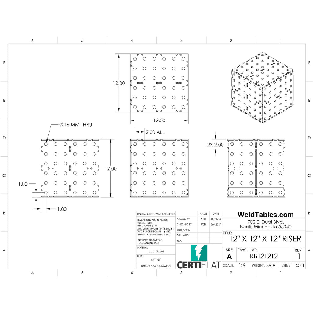 CertiFlat 12"x12"x12" Riser Block-Accessories-WeldTables.com-Westling Machine