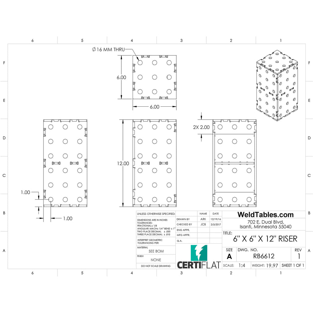 CertiFlat 6"x6"x12" Riser Block-Accessories-WeldTables.com-Westling Machine