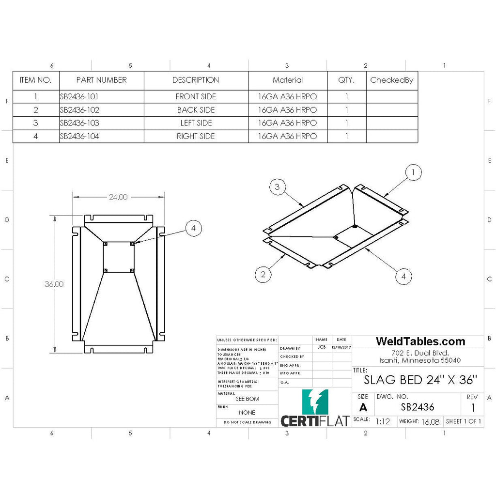 Slag Bed for CertiFlat 24"X36" Plasma Table-Accessories-WeldTables.com-Westling Machine