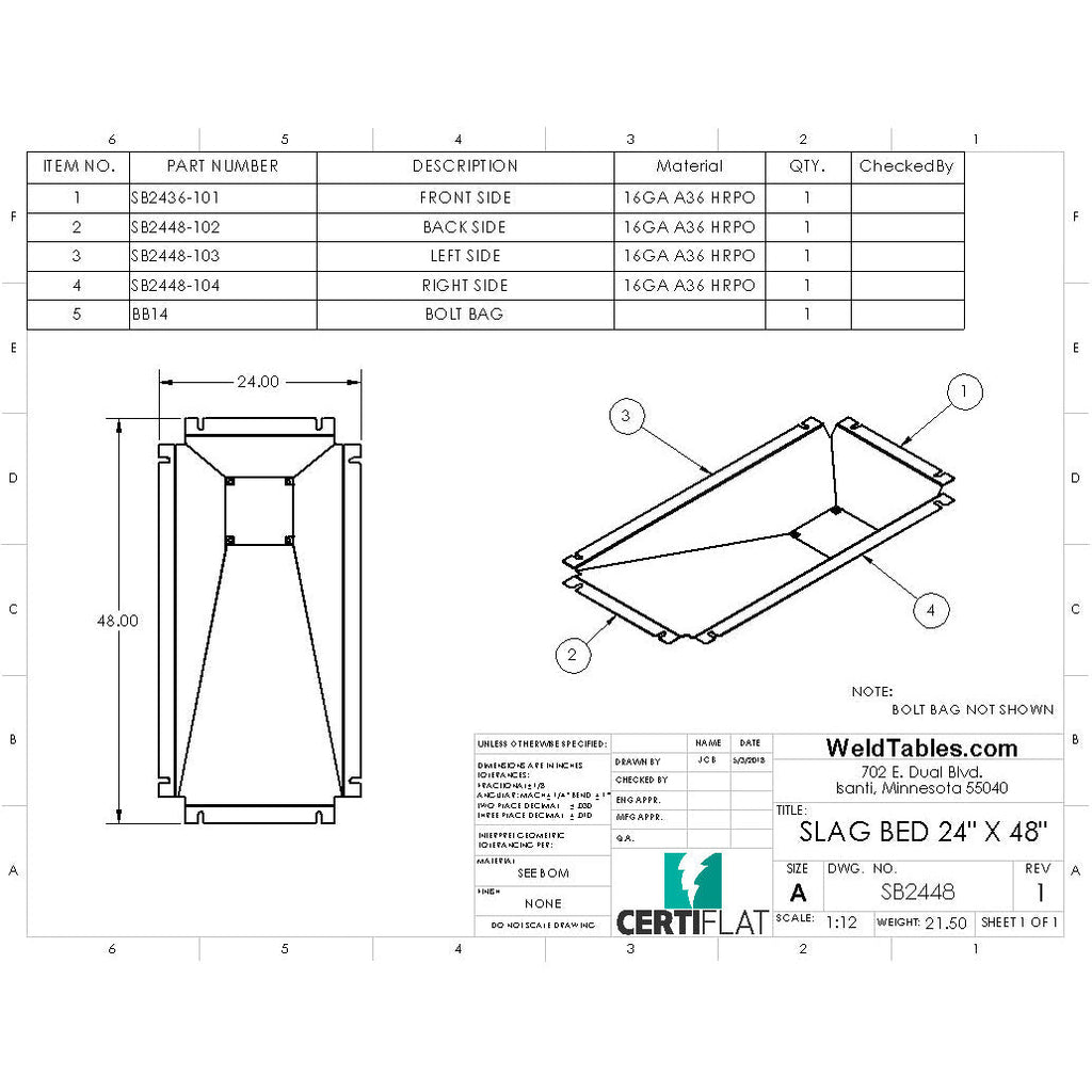 Slag Bed for CertiFlat 24"X48" Plasma Table-Accessories-WeldTables.com-Westling Machine