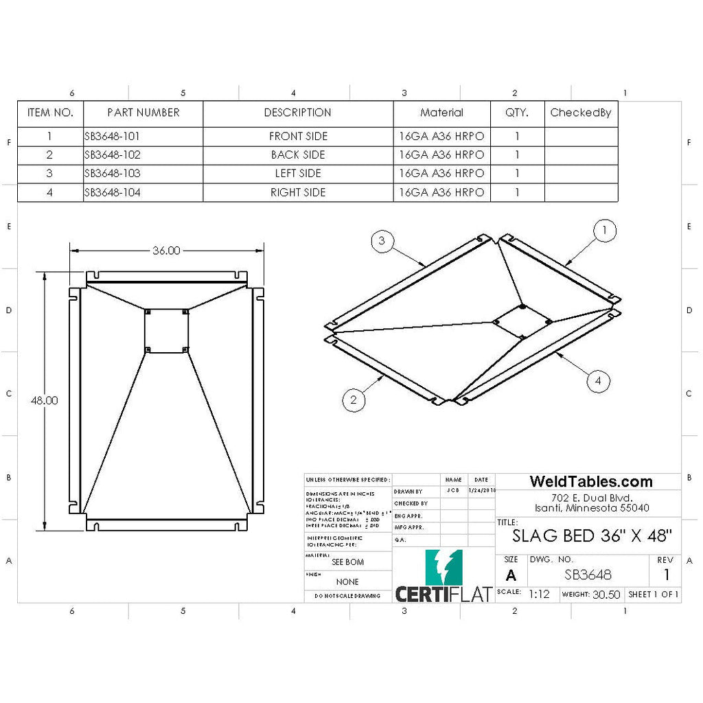 Slag Bed for CertiFlat 36"X48" Plasma Table-Accessories-WeldTables.com-Westling Machine