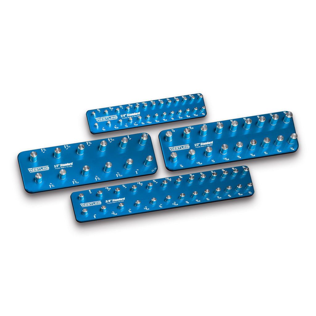 4pc Standard Socket Tray/Organizer Set-Socket Trays-Westling USA-Blue-Engraved-Westling Machine