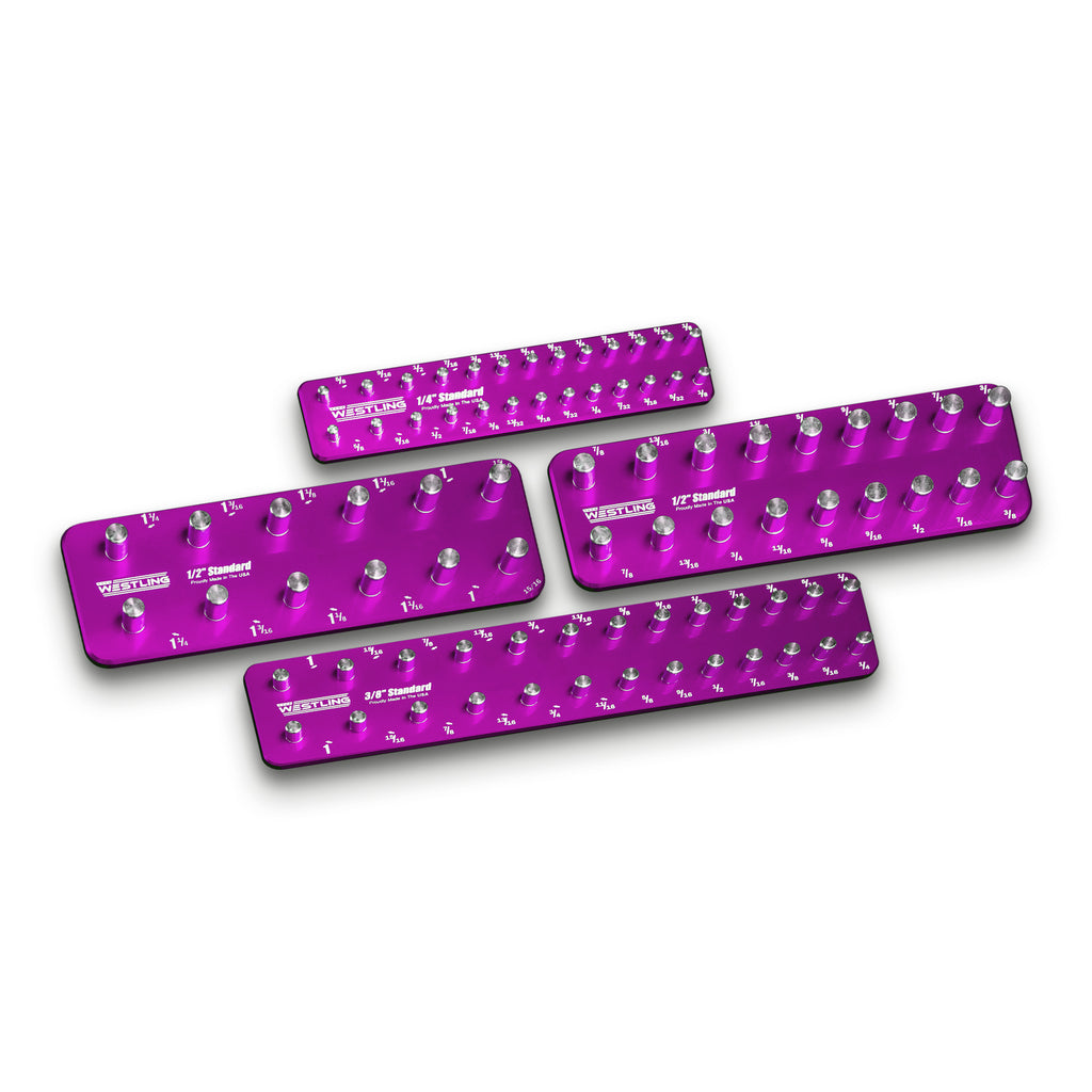 4pc Standard Socket Tray/Organizer Set-Socket Trays-Westling USA-Purple-Engraved-Westling Machine