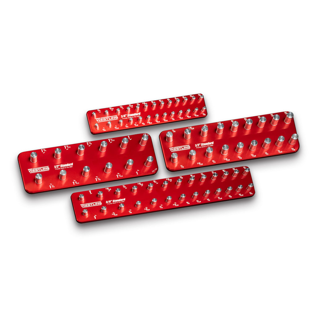 4pc Standard Socket Tray/Organizer Set-Socket Trays-Westling USA-Red-Engraved-Westling Machine