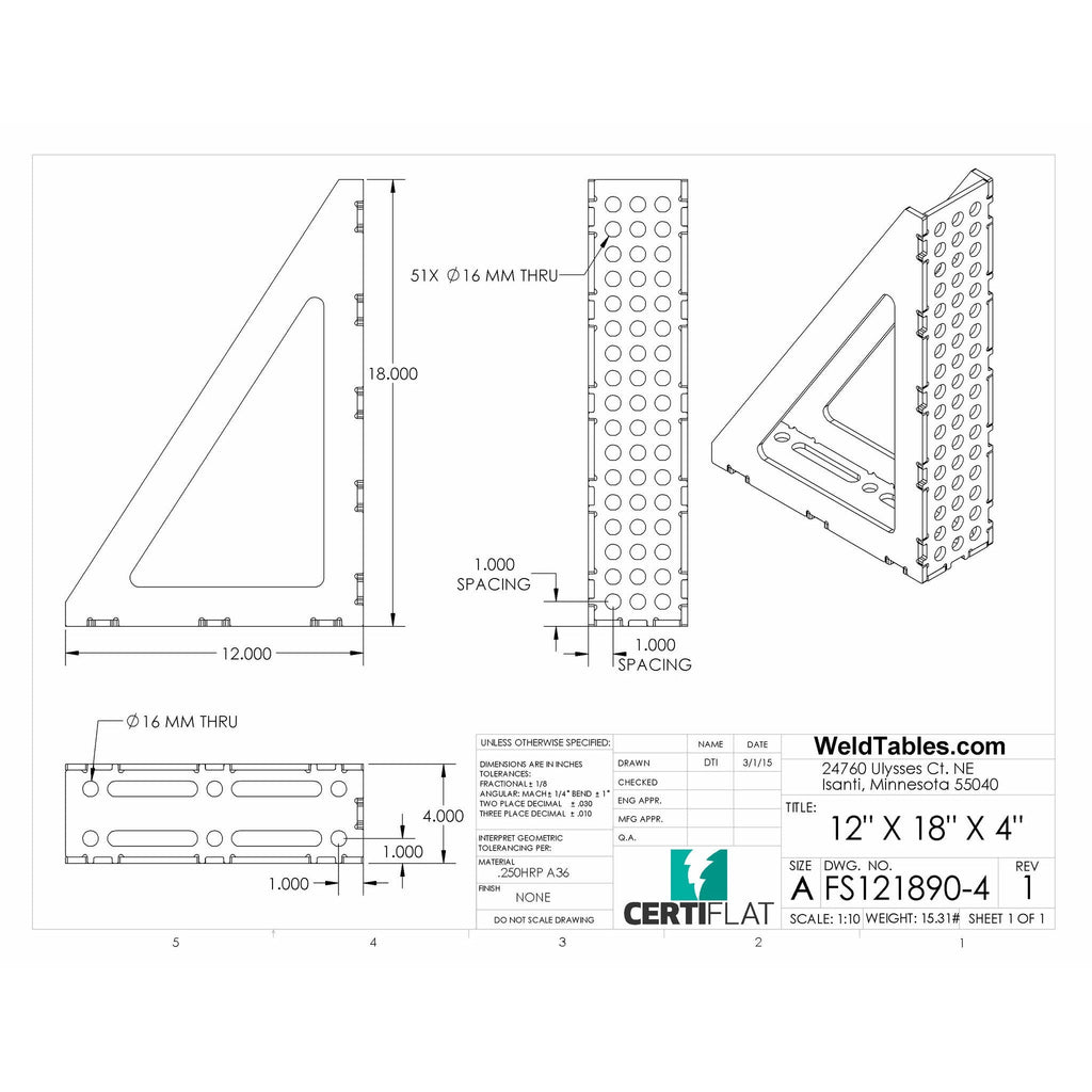 Certiflat 12"X18"X4" Wide 90 Degree FabSquare-fabSquare-WeldTables.com-Westling Machine