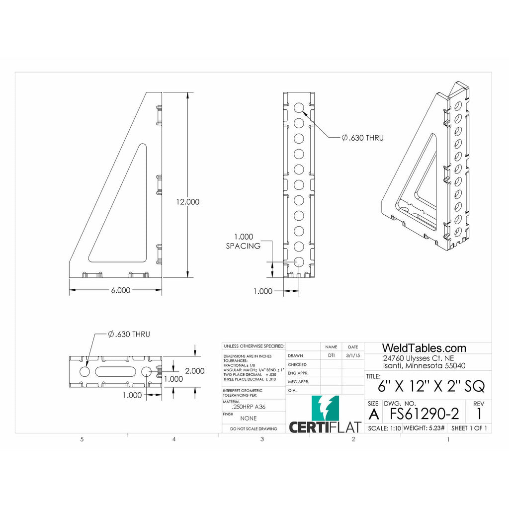Certiflat 6"X12"X2" Wide 90 Degree FabSquare-fabSquare-WeldTables.com-Westling Machine