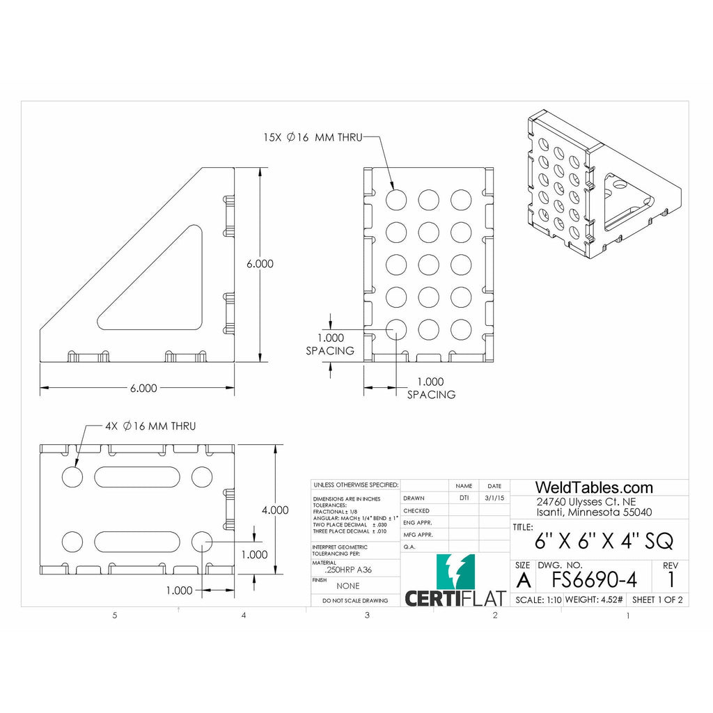 Certiflat 6"X6"X4" Wide 90 Degree FabSquare-fabSquare-WeldTables.com-Westling Machine