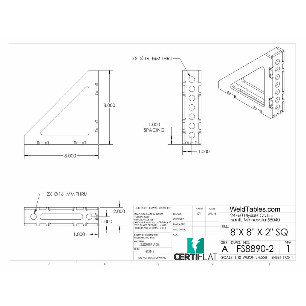 Certiflat 8"X8"X2" Wide 90 Degree FabSquare-fabSquare-WeldTables.com-Westling Machine